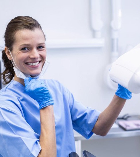 Dental hygienist smiles